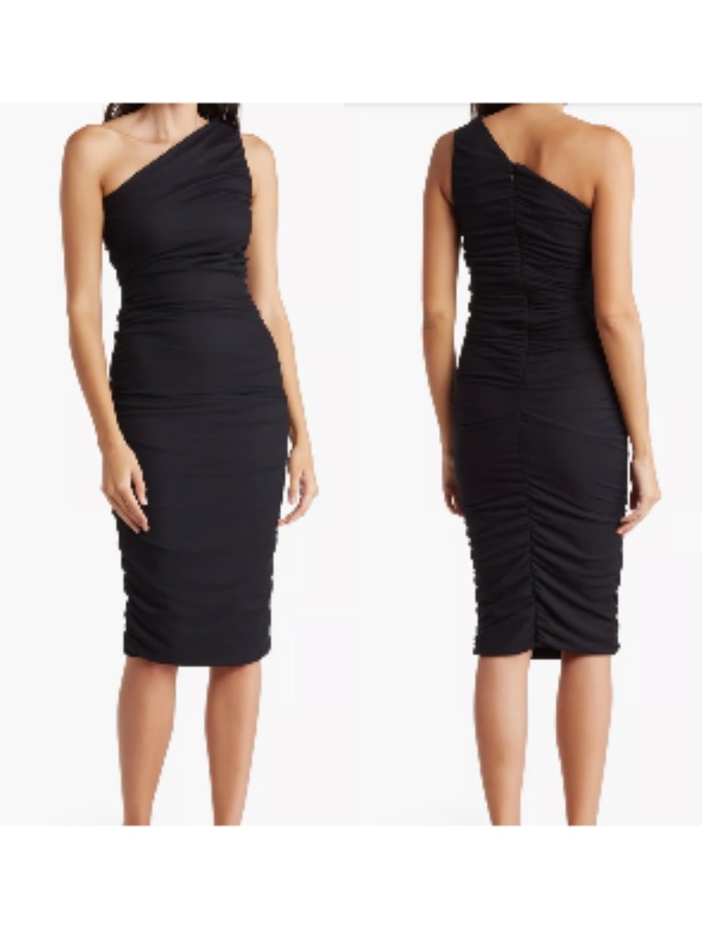 Love By Design Black One-Shoulder Ruched Sheath Dress